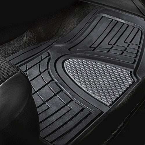 FH Group Premium Liners Tall Channel Trimmable All Weather Rubber Full Set Car Floor Mats (Gray) w. Trimmable All-Season Cargo Liner (Black) - Universal Fit for Cars Trucks and SUVs - color: Gray, style: With Cargo Mats