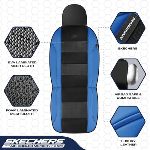 Skechers Seat Covers, Air-Cooled Memory Foam Car Seat Covers Front Seats, Airbag Compatible,Universal Fit for Most Cars, SUVs, Vans and Trucks,Blue - color: Black/Blue, size: Two Front