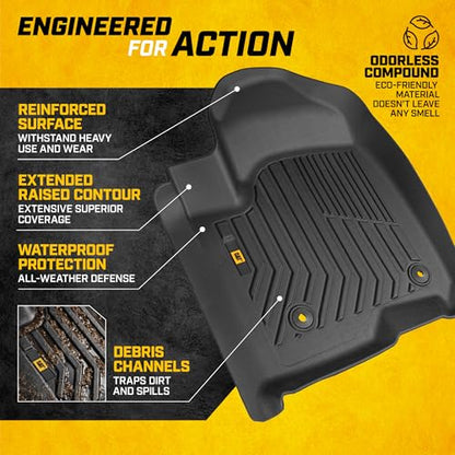 CAT® JustFit™ 3D Custom Fit Floor Mats Chevrolet Silverado 1500/GMC Sierra 2019-2026, Chevy Silverado 2500HD/3500HD Crew Cab/GMC Sierra 2500HD/3500HD Crew Cab 2020–26 Floor Liner Laser Measured Front - style: Chevy Silverado (2019–2026) / GMC Sierra (2020