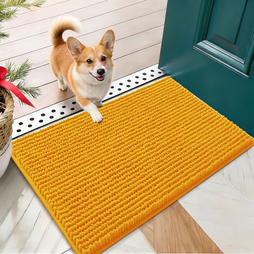 OLANLY Dog Door Mat for Muddy Paws 24x16, Ultra Absorbent Chenille Mud Doormat, Non-Slip Washable and Dirt Trapping Doormat for Indoor Entryway, Quick-Dry Indoor Pet Bed Mats for Dogs, Golden Yellow - color: Golden Yellow, size: 24" X 16"