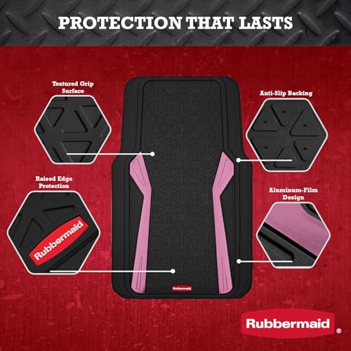 Rubbermaid Car Floor Mats Full Set, Premium Heavy Duty All-Weather Car Mats– Rugged Rubber with Brushed Aluminum Inserts, Universal Trim-to-Fit, Anti-Slip Backing for Cars, SUVs, Trucks & Vans - Pink - color: Pink