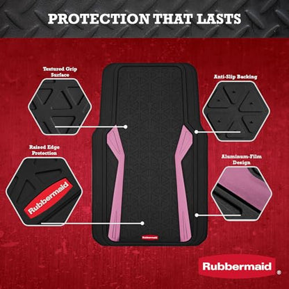 Rubbermaid Car Floor Mats Full Set, Premium Heavy Duty All-Weather Car Mats– Rugged Rubber with Brushed Aluminum Inserts, Universal Trim-to-Fit, Anti-Slip Backing for Cars, SUVs, Trucks & Vans - Pink - color: Pink