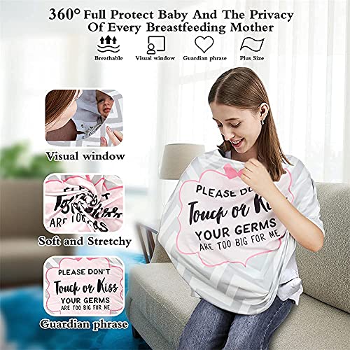 Metplus Car Seat Cover Baby Girl, No Touch Sign Carseat Canopy, Nursing Breastfeeding Covers, Stretchy Universal Fit, Multi-Use for Stroller/Shopping Cart/High Chair, Pink Bow Baby Shower Gift - color: Gray Stripe Kiss