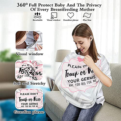 Metplus Car Seat Cover Baby Girl, No Touch Sign Carseat Canopy, Nursing Breastfeeding Covers, Stretchy Universal Fit, Multi-Use for Stroller/Shopping Cart/High Chair, Pink Bow Baby Shower Gift - color: Gray Stripe Kiss