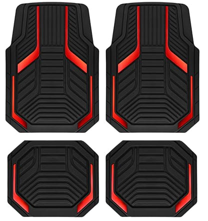 PIC AUTO Heavy Duty Rubber Floor Mats, Red Aluminum Film Car Mats Set, Front and Rear Car Mats with Anti-Slip Backing, All Weather Protection, Trim-to-Fit for Automotive SUV, Sedan, Van - color: Red