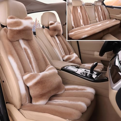 Faux Sheepskin Fur Car Seat Cover Full Set, Fluffy Cute Brown Car Seat Covers for Fuzzy Soft Auto Universal Plush Vehicle Seat Protector Pad Accessories Home and Office Chair - color: Light Brown, size: Full Set With Backrest