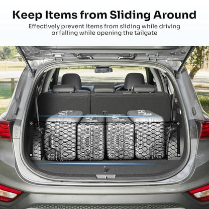 Canvcle Trunk Cargo Net for 2019-2025 2026 Hyun-dai Santa Fe Accessories Envelope Style Mesh Trunk Net Organizer and Storage Stretchable Adjustable Elastic Nylon Rear Cargo Netting with Hooks - style: for Hyundai Santa Fe