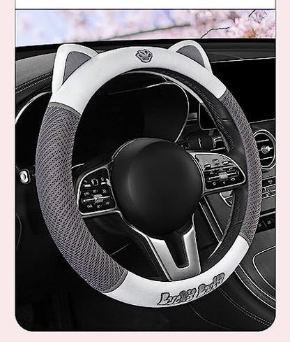 Women's Cartoon Steering Wheel Cover Comfortable, Breathable, Non-Slip All-Season Car Accessory Universal 15-inch Fit Suitable for Sedans, Pickup Trucks, and SUVs - color: Gray