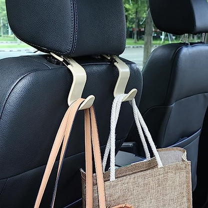 4-Pack 360° Rotating Car Headrest Hooks Vehicle Storage Organizer for Purses Handbags Groceries Coats – Holds 55lbs Simple Design with Clip Beige - color: Beige