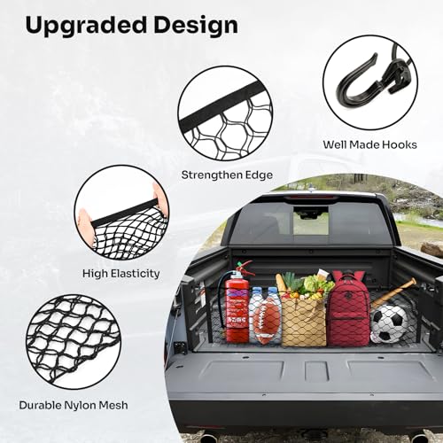 Canvcle Trunk Cargo Net for 2017-2026 Honda Ridgeline Accessories Envelope Style Mesh Trunk Net Organizer and Storage Stretchable Adjustable Elastic Nylon Rear Cargo Netting with Hooks - style: for Honda Ridgeline