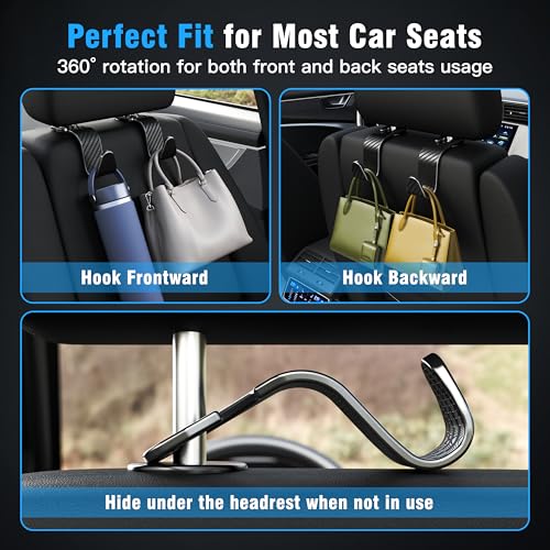 4-Pack Car Headrest Hooks Vehicle Storage Organizer for Purses Handbags Groceries Coats –Holds 55lbs 360° Rotating Simple Design Black Checkered - color: Black Checkered
