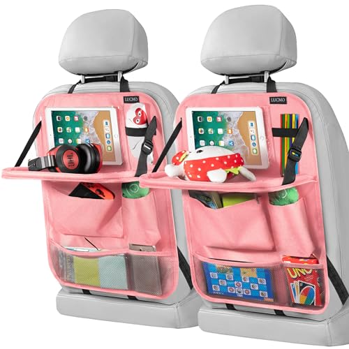 Car Backseat Organizer with Tablet Holder-2 Pcs,6 Storage Pockets Car Storage Organizer with Foldable Food Tray,Protectors Kick Mats Travel Accessories-Pink - color: Champagne Pink, size: 2 Pack with Food Tray