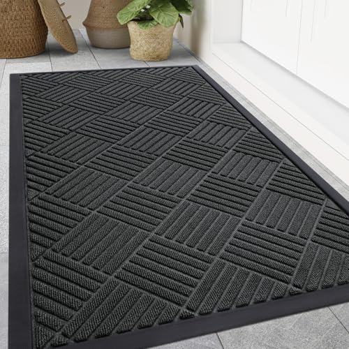 Smiry Front Door Mat Outside Entrance, Heavy Duty Outdoor Indoor Natural Rubber Doormat, Non Slip, Trap Dirt and Moisture, Easy Clean, Low Profile Patio Porch Entryway Mat, 71x47, Black - color: Black, size: 71" X 47"