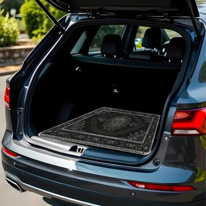 Universal Car Trunk Mat 29" x 39", Black Bohemian Style All Weather Trunk Protection Cargo Liner, Durable Cargo Mat Rear Trunk Liner, Stylish Vehicle Interior Accessories Suitable for Most Car Models - color: Black Bohemian Style