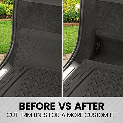 BDK OF-554 Rubber Car Floor Mats, Universal Front & Rear Combo Set with Trunk Cargo Mat Liner for Car Sedan SUV Van, Heavy Duty All Weather Trim to Fit - color: Black