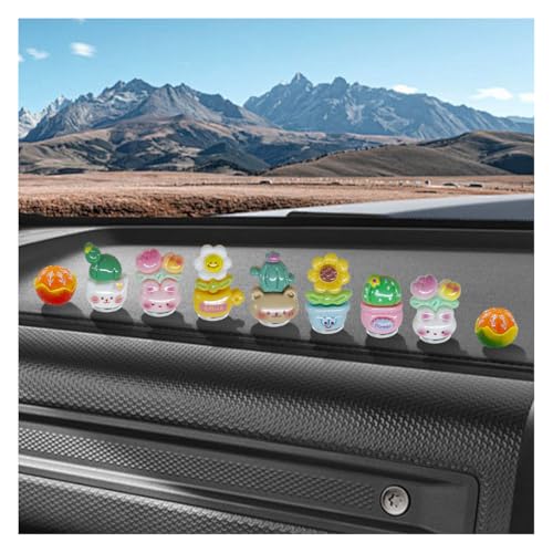 Craedli Cute Potted Plant Car Dashboard Decorations, Resin Flower Pot Automotive Rear View Mirror Ornaments, Mini Cactus Vehicle Center Screen Decoration Accessories for Home, Office, Desk(9PCS) - size: 9PCS