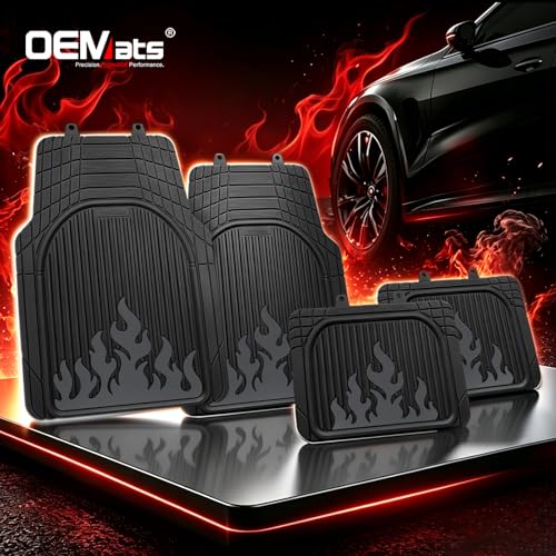 Heavy Duty Rubber Car Mats Flame Design (Graphite Gray), 4-Piece Deep Waterproof Floor Mats Set (Front & Rear Full Set), All Weather Universal Trim to Fit Automotive SUV Sedan Truck - color: Graphite Gray, size: Flame