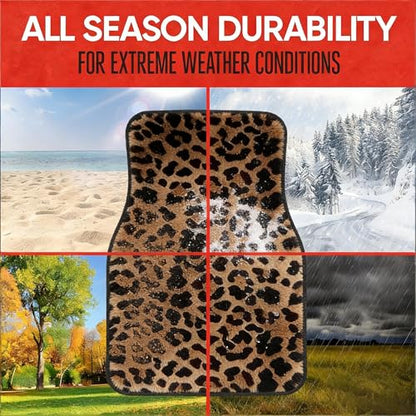Universal Fit Car Floor Mats Set of 4Pcs, Brown Leopard Print All-Weather Front Rear Car Carpet Mats, Non-Slip Car Floor Mat Car Accessories for Automotive Trucks SUV Sedans Vans