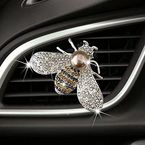 Shiny Bee Vent Clips, Crystal Bee Air Freshener Vent Clip Car Bling Interior Decoration Rhinestone Car Bling Accessories (Silver) - color: Silver