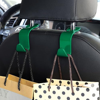 Soleebee 4 Pack Car Headrest Hooks - Universal Auto Hooks, Back Seat Hangers, Storage Organizer (Green) - color: Green