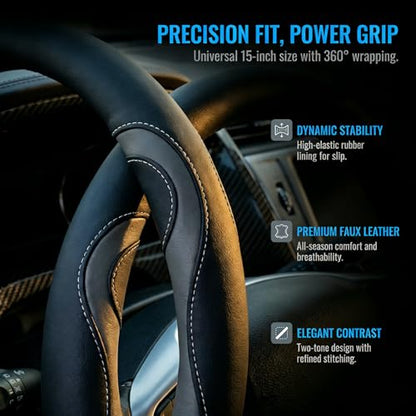 Car Steering Wheel Cover-15 Universal Fit,Breathable Faux Leather Cover with Anti-Slip Lining All Season Cartoon Bear Steering Wheel for Diverse Car Brands,Cute Soft Washable Auto Interior Accessory