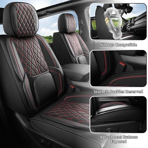 Custom Fit Chevy Silverado GMC Sierra 1500 2007-2026 2500/3500 HD Crew Cab Full Set Car Seat Covers - 5 Pack, Premium Faux Leather Truck Seat Protector with Airbag Compatible Design, BlackRedLine - color: BlackRedLine, size: Full Set