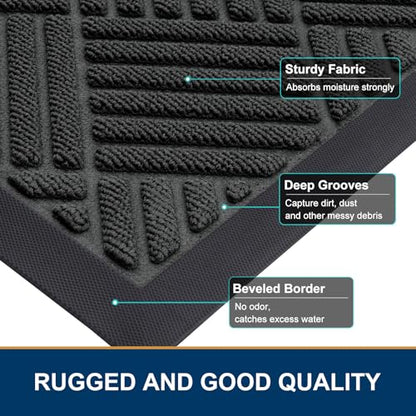Smiry Front Door Mat Outside Entrance, Heavy Duty Outdoor Indoor Natural Rubber Doormat, Non Slip, Trap Dirt and Moisture, Easy Clean, Low Profile Patio Porch Entryway Mat, 59x20, Black