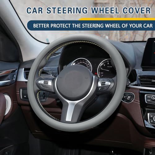 Car Steering Wheel Cover, 13 to 14.17 inches Non-Slip Silicone Steering Wheel Protector, Car Accessories Thin Soft Leather Texture Steering Wheel Protective Cover for Most Cars (Gray) - color: Gray