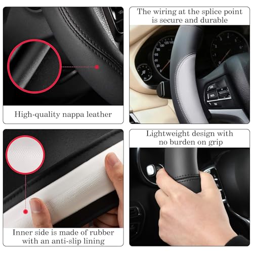 Gray Car Steering Wheel Cover, Nappa Leather, Bottom Color Blocking, Universal 14.5-15 Inch Leather Anti-Slip Breathable Auto Steering Wheel Covers for Men Women - color: Gray