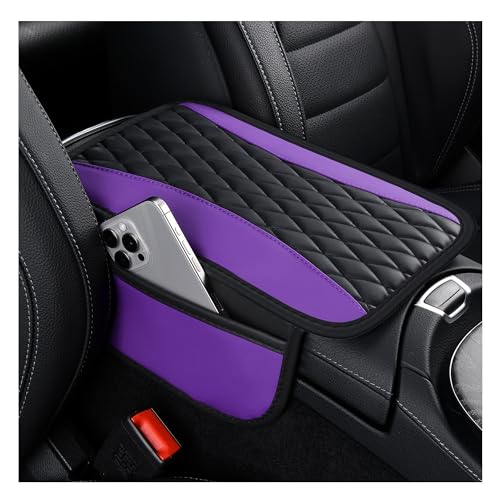 IHOTDER Patchwork Leather Center Console Covers for Cars,Upgraded Arm Rest Cover for Car with Side Storage Pocket for Car Seat Organizer,Middle Console Cover Stylish Car Decoration (Purple) - color: Purple