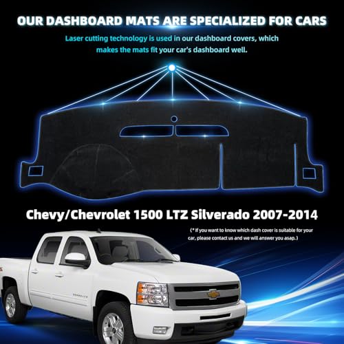 Dashboard Dash Cover Mat for 2007-2013 Chevy Chevrolet Silverado 1500 2500 3500 LTZ Polyester Custom Fit Silverado Dash Cover with Two Glove Boxes Black Trim (Silverado LTZ 2007-2014, Black) - size: Chevy Silverado LTZ 2007-2013