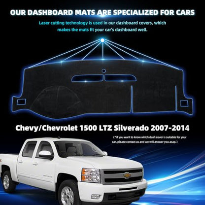 Dashboard Dash Cover Mat for 2007-2013 Chevy Chevrolet Silverado 1500 2500 3500 LTZ Polyester Custom Fit Silverado Dash Cover with Two Glove Boxes Black Trim (Silverado LTZ 2007-2014, Black) - size: Chevy Silverado LTZ 2007-2013