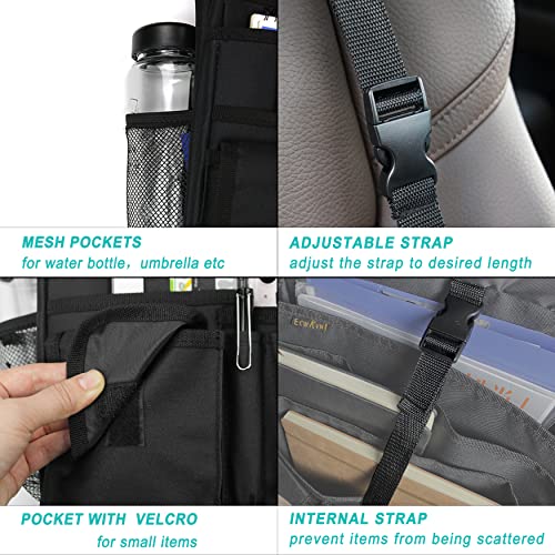 ECWKVN Car Front Seat Organizer with Dedicated Tablet/Laptop Storage, Vehicle Storage Organizer with Cup Holder-Adjustable Strap, Hardened Buckles, Car Seat Organizer Law Enforcement