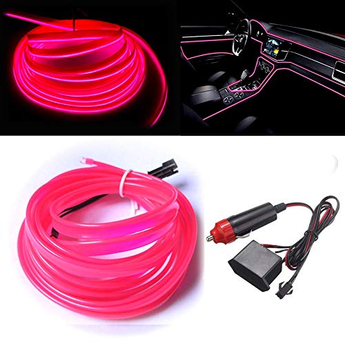 MaxLax Pink EL Wire Car Interior LED Kit - 16.4ft Flexible neon-Style Wire with 12V Fused Power Supply. Features 6mm Reinforced Edge for Easy auto Installation - color: Pink, size: 16 ft