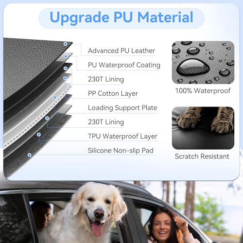 Back Seat Extender for Dogs, PU Leather Hard Bottom Dog Car Seat Cover for Back Seat, Waterproof, Scratch Proof and Anti Slip Dog Hammock for Cars and SUVs, Holds 400 lbs - size: Large