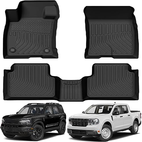 All Weather Car Floor Mats Compatible with 2021-2025 Ford Bronco Sport, Fit for 2022-2025 Ford Maverick, Rubber Custom Fit Car Floor Mat, Full Set Includes 1st and 2nd Rows Maximum Coverage, Non Slip - color: 2021-2023 Bronco/Maverick floor mat