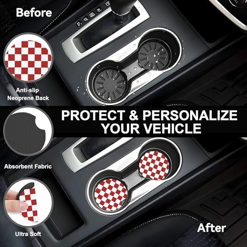 Checkered Steering Wheel Cover,Red White Checkered Universal 15" Elastic Car Steering Wheel Cover with 2 PCS Car Coasters,Anti-Slip Breathable Accessories for Auto,SUVs,Truck - color: Checkered