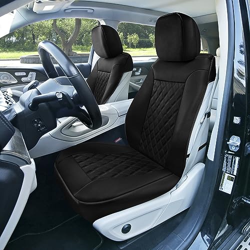 FH Group Deluxe Faux Leather Diamond Pattern Front Set Car Seat Cushions (Solid Black) with Gift - Universal Fit for Cars, Trucks, & SUVs - color: Black