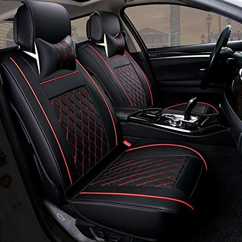 5 Seats Car Seat Cover Full Set PU Leather Front Rear w/Pillow Suitable for Year Round Use (Black/Red Line) Universal for Sedan SUV Truck - color: Black/Red Line