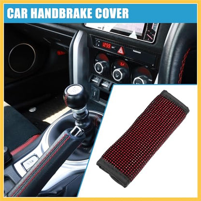 Universal Car Handbrake Cover Protector Bling Rhinestone Handbrake Decoration Cover Flannel Rhinestone Red Auto Replacement Parts
