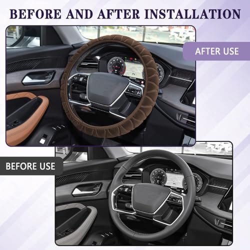 Universal Fluffy Plush Car Steering Wheel Cover, Anti-Slip Soft Warm Auto Steering Wheel Protector, Automotive Interior Protection Accessories Fit Most Cars, Sedans, SUVs, Vans, Trucks