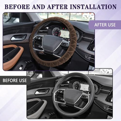 Universal Fluffy Plush Car Steering Wheel Cover, Anti-Slip Soft Warm Auto Steering Wheel Protector, Automotive Interior Protection Accessories Fit Most Cars, Sedans, SUVs, Vans, Trucks