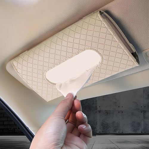 Car Tissue Holder, Leather Tissue Holder for Car Sun Visor, Rectangular Auto Sun Visor Napkin Holder Mask Dispenser, Universal Vehicle Tissue Box Sun Visor Accessory (Plaid-Beige) - color: Plaid-beige