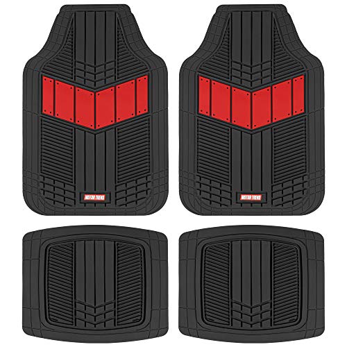Motor Trend DualFlex Two-Tone Sport Design All-Weather Rubber Floor Mats for Car, Truck, Van & SUV - Waterproof Front & Rear Liners with Drainage Channels, Red - color: Red
