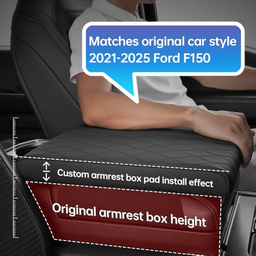 F150 Center Console Cover/Pad Fit 2021 2022 2023 2024 2025,Faux Leather Ford f150 Armrest Mat,Ergonomic Support Cushion,Console Protector,Waterproof Wear-Resistant Scratch-Resistant
