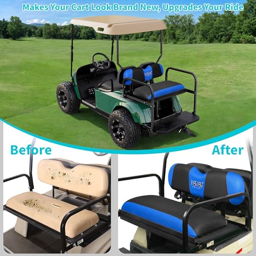 10L0L Golf Cart Seat Covers, Super Comfort Cooler Than Vinyl Seat Cover, Front and Rear Seat Cover for Yamaha EZGO Club Car, No Drilling Breathable Mesh Bench Seat Blanket, Machine Washable - color: Black + Blue, style: Rear Seat - Universal for Yamaha EZ