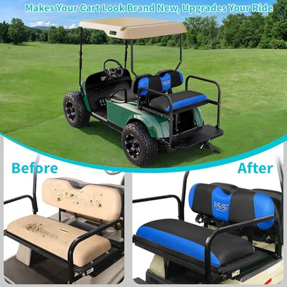 10L0L Golf Cart Seat Covers, Super Comfort Cooler Than Vinyl Seat Cover, Front and Rear Seat Cover for Yamaha EZGO Club Car, No Drilling Breathable Mesh Bench Seat Blanket, Machine Washable - color: Black + Blue, style: Rear Seat - Universal for Yamaha EZ