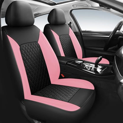 HChengkikz Car Seat Covers, Breathable and Waterproof Front Seat Covers, Luxury PU Universal Fit Automotive Airbag Compatible for Cars Sedans SUV and Truck (2 Pieces, Front Seat, Pink) - color: N1 Black Pink, size: Front Seat