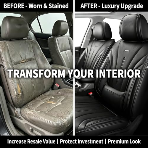 Fit HR-V Car Seat Covers (Full Set) for Select Honda HRV 2016-2026 LX/EX/EXL/Sport, Premium Full Coverage Leather, Airbag Compatible, Breathable Waterproof & All Weather Seat Protector, Black