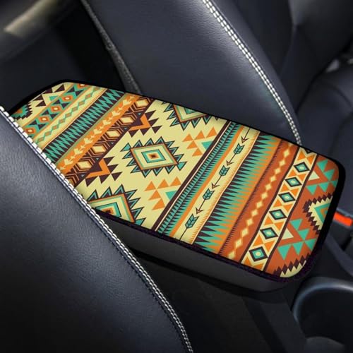 UNICEU Tribal Aztec Car Armrest Cover Universal Auto Center Console Pad Fit for Most Cars SUV Truck Sedan - color: Tribals